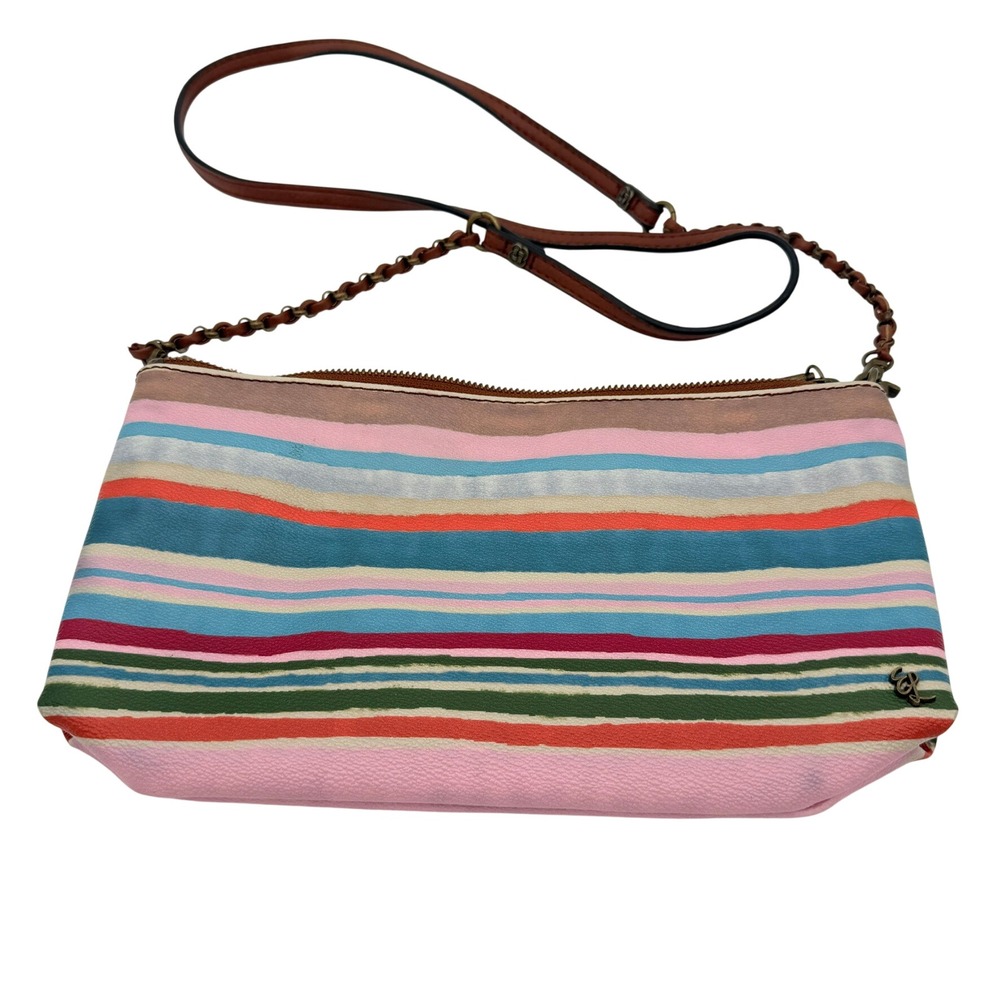 Elliott Lucca Striped Leather Crossbody Bag Chain‎ Strap Multicolor